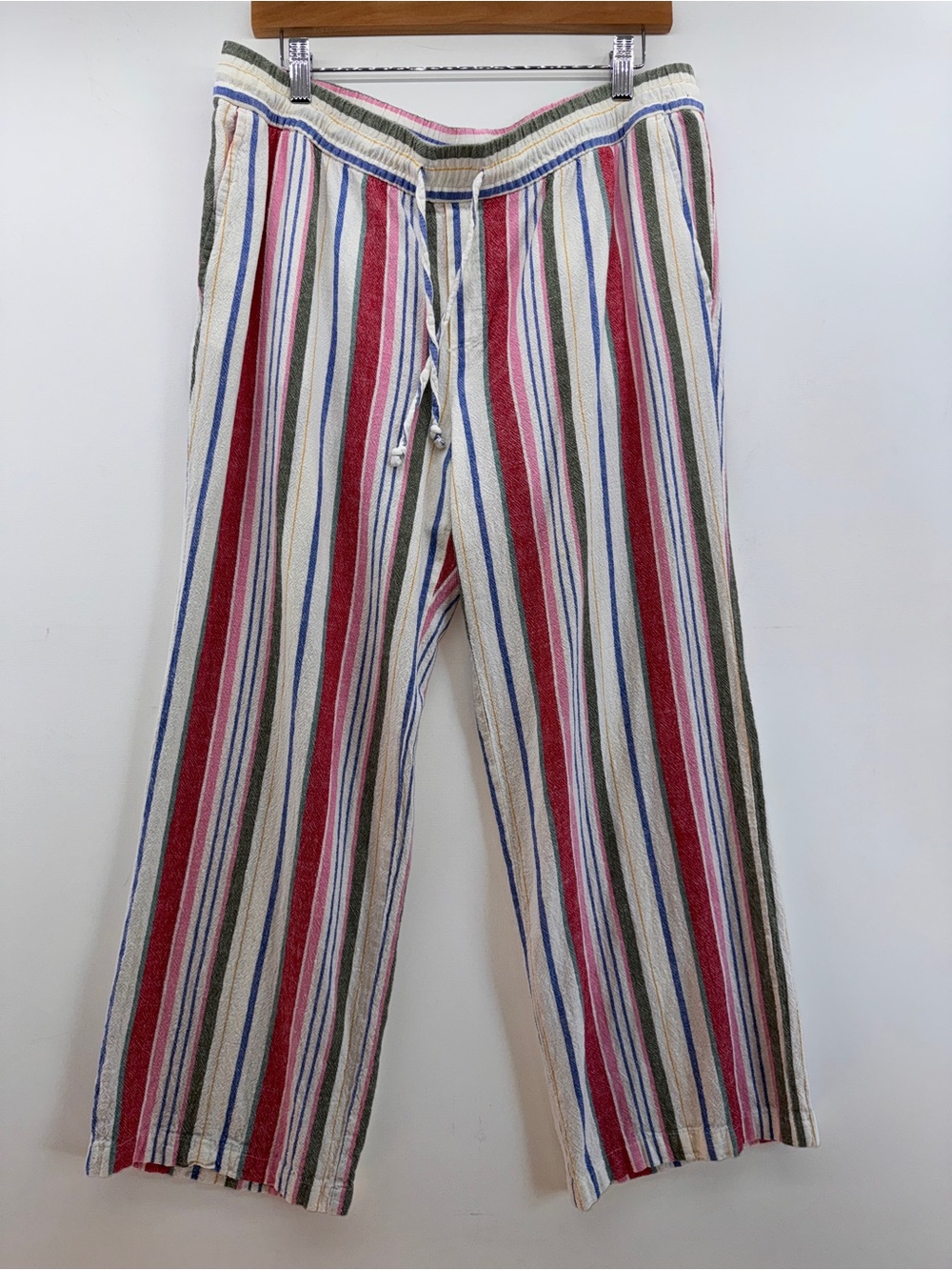 Old Navy Multi-Stripe Linen Wide Leg Pants Women's Size Large Elastic Drawstring